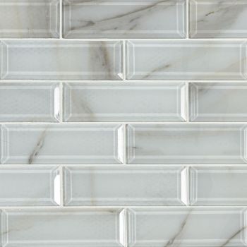 11.81 in. x 11.81 in Ivory Amber Beveled Subway Glass Mosaic Tile