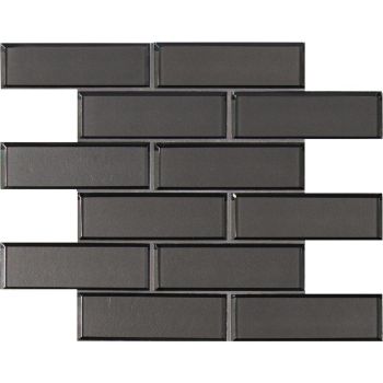 Metallic Gray Glass 2x6 Glossy Beveled Brick Pattern Mosaic Tile