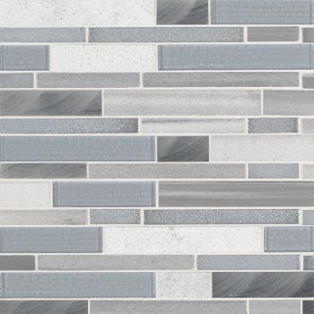 Harlow Interlocking Grey Glass Stone Metal Blend Mosaic Tile