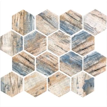 Surfside Hexagon Beige & Grey Recycled Glass Mosaic Tile
