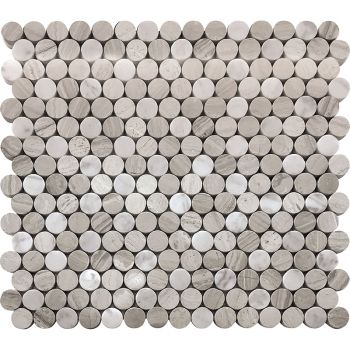 Hemingway Circle White Carrara Penny Round  Marble Mosaic Tile