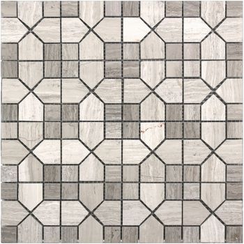 12x12 Savannah Square Wooden Grey Mesh Mounted Marble Mosaic Tile