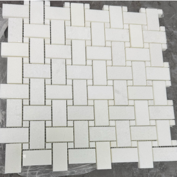 Thassos White 1" x 2" Basketweave with Thassos Marble Honed Marble Mosaic Tile