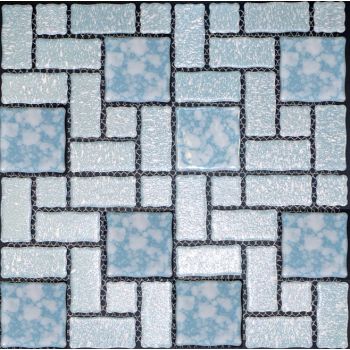 Aquatic Sky Blue Block Random Porcelain Mosaic Tile Round Corner With Crystalline Finish