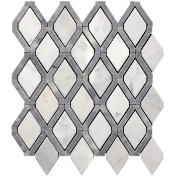 Trellis White and Grey Polished Waterjet Stone Mosaic Tile