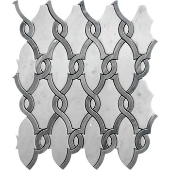 White Carrara Bardiglio Marble Waterjet Mosaic Tile