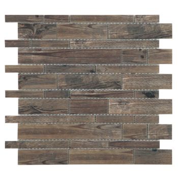 Unique Brown Random Strip Pattern Glass and Marble Mosaic Tile