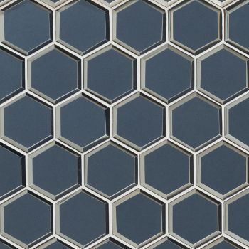 Vague Blue Beveled 3" Hexagon Glass Mosaic Tile | Wall | Backsplash | Accent Wall | Countertop