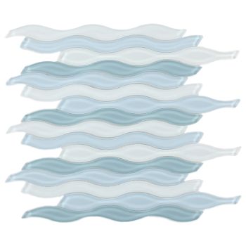 11.5x12.75 Water Wave Interlocking Pattern Iris Glass Waterjet Mosaic Tile | Pool Rated Tile