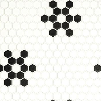 1x1 White & Black Mod Petal Pattern Porcelain Mosaic Tile | Wall | Floor | Backsplash