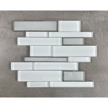 Random Sized White Glass and Silver Glazed Glass Mosaic Tile | Wall | Bathroom | Shower | Kitchen | Backsplash | Accent Wall