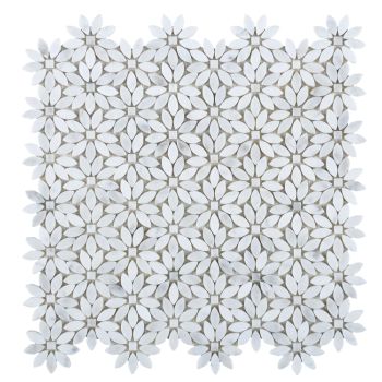 12.5x12.75 Flower Pattern White Carrara Marble Waterjet Mosaic Tile