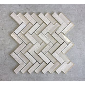 1" x 3" Glass & Marble Herringbone Mosaic Tile | Wall | Bathroom | Shower | Kitchen | Backsplash
