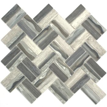 1 in. x 3 in. Wooden Grey Herringbone Pattern Recycle Glass Mosaic Tile | Backsplash | Wall | Bathroom | Kitchen 