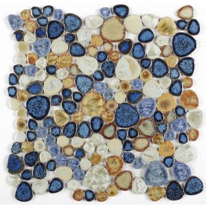 11.50" x 11.50" Growing Blue Heart Shape Handmade Porcelain Mosaic Tile | Pool Rated