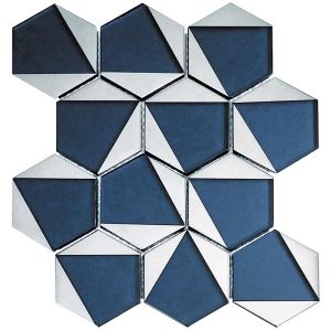 Riviera Marine Blue and Grey Hexagon Glass Mosaic Tile