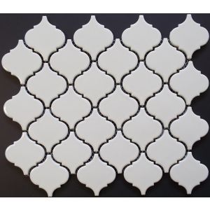 White Shiny Lantern Pattern Porcelain for Bathroom Floors and Walls, Kitchen Backsplashes, Mosaic Tile | Pool Rated Tile