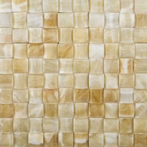 1x1 Pillow 3-Dimensional Honey Onyx Polished  Meshed on 12x12 Tile