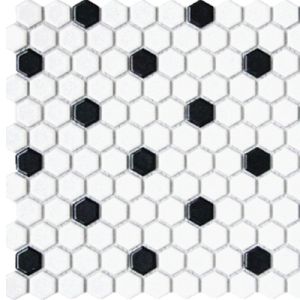 White with Black Dot Matte Hexagon Glazed Porcelain Mosaic Tile