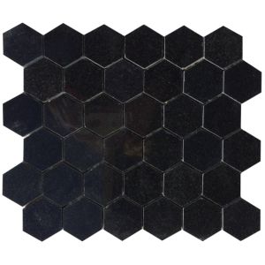 2 in. x 2 in. Absolute Black Hexagon Polished Granite Mosaic Tile