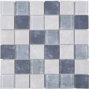 Stormy Blue & Ivory Glass and Recycle Glass Mesh Mounted Mosaic Tile
