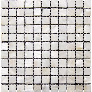 1x1 Clearwater White Shell Mesh Mounted Marble Mosaic Tile