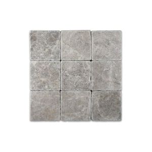Tundra Gray 4 in. x 4 in. Tumbled Marble Tile