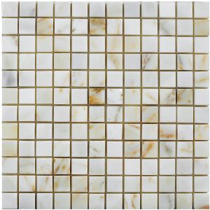 1x1 Afyon Sugar Square Pattern Polished Marble Mesh Mounted Mosaic Tile