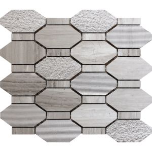 Pacific Rim Wooden Grey Marble White Hexagon Mosaic Tile