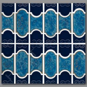 Botanical Scroll Pattern Caribbean Blue Glazed Porcelain Mosaic Tile for Pool, Wall and Backsplash