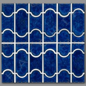 Botanical Scroll Pattern Lake Blue Glazed Porcelain Mosaic Tile for Pool, Wall and Backsplash