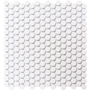 White Bright Penny Round Glazed Porcelain Mosaic Tile by Roca Tile USA