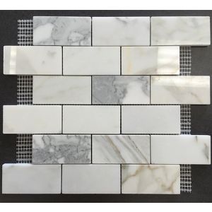 2 in. x 4 in. Brick Pattern Calacatta Gold Polished Marble Mosaic Tile | Wall | Backsplash | Bathroom | Kitchen | Shower