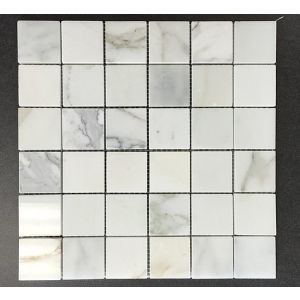 2 in. x 2 in. Calacatta Gold Polished Marble Mesh Mounted Mosaic Tile | Wall | Backsplash | Bathroom | Kitchen | Shower