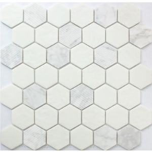 White Carrara Hexagon Pattern Natural Stone Marble Mosaic Tile by Roca Tile USA