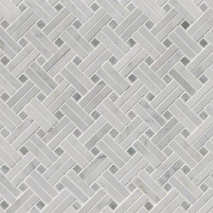 Carrara White Basketweave Polished Marble Mosaic Tile | Wall | Floor | Backsplash | Accent Wall | Bathroom | Kitchen | Shower | Fireplace | Countertop