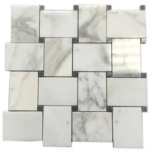 Italian Calacatta Gold Marble 2"x3" Large Basketweave with Dark Grey Dot Polished Mosaic Tile