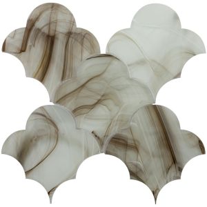 Amber Atlas White & Brown Cloud Pattern Glass Mosaic Tile