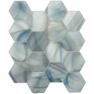 White and Blue Hexagon Pattern Glass Mosaic Tile