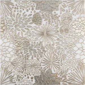 12" x 12" Dalia Gold Ashen White Rustic Silver Leaf Marble Tile