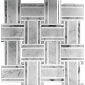 Franconia Bianco Carrara Marble White & Grey Basketweave Mosaic Tile
