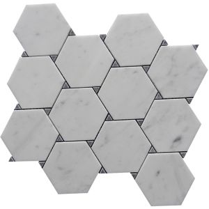 Eckington Bianco Carrara White Hexagon Marble Mosaic Tile