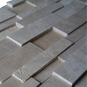Ivory Elevated 3D Ledger Panel 6 in.x 24 in. Honed Travertine Wall Tile