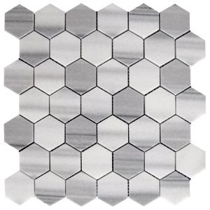 2x2 Burgaz Grey Equator Marble Hexagon Mesh Mounted Mosaic Tile