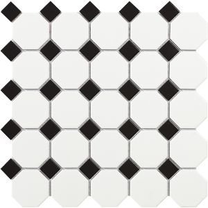 11.6" x 11.6" White Matte Octagon with Black Dot Marble Mosaic Tile