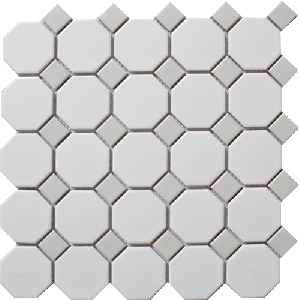 2"x 2" Snow White Octagon with Grey Dot Porcelain Mosaic Tile by Roca Tile USA