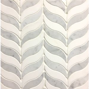 Feather Water Jet Tile Thassos and Carrara Polished Marble Mosaic