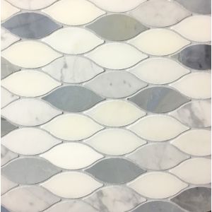 Elongated Teardrop White and Blue Carrara Marble Mosaic Tile | Wall | Floor | Shower | Kitchen
