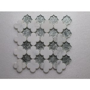 Water Jet Arabescato Marble and Silver Glass Mosaic Tile