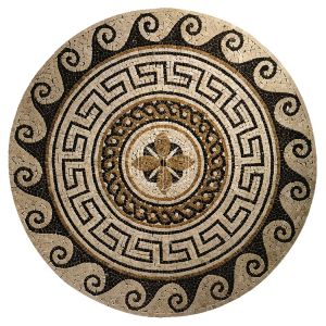 48" Dia. Round Dark Emperador - Crema Marfil Marble Tumbled Water Jet Medallion